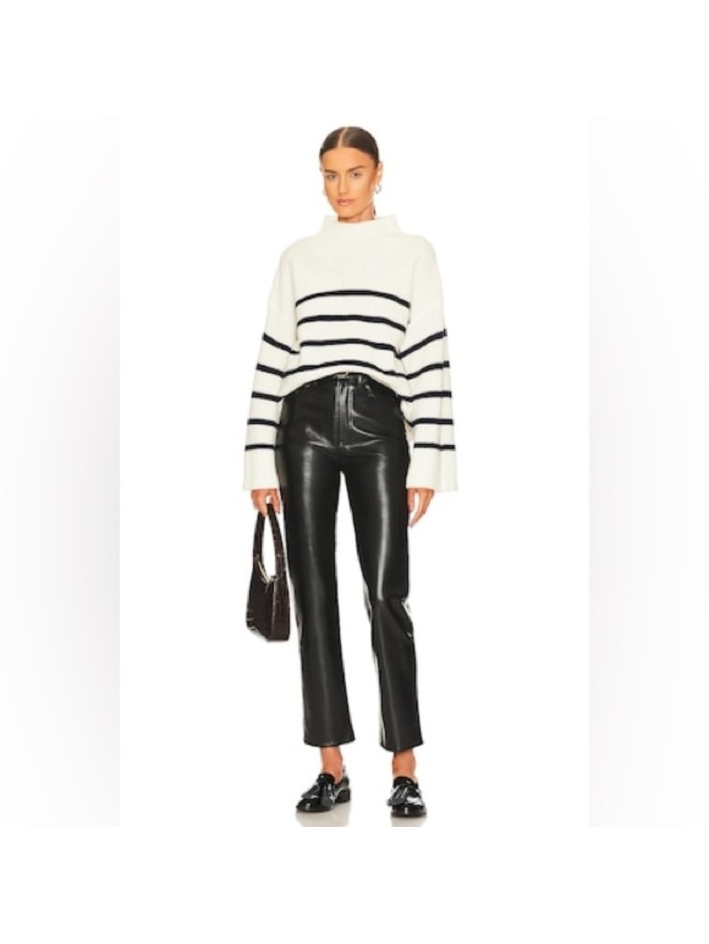AGOLDE Recycled Leather Fitted 90's Pinch Waist Pants in Black, New w/Tag $348